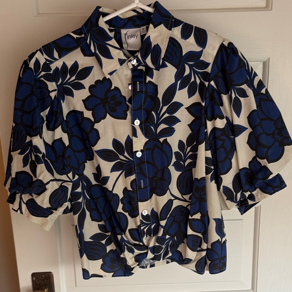 Finley Navy Blue Floral Button-Front Top